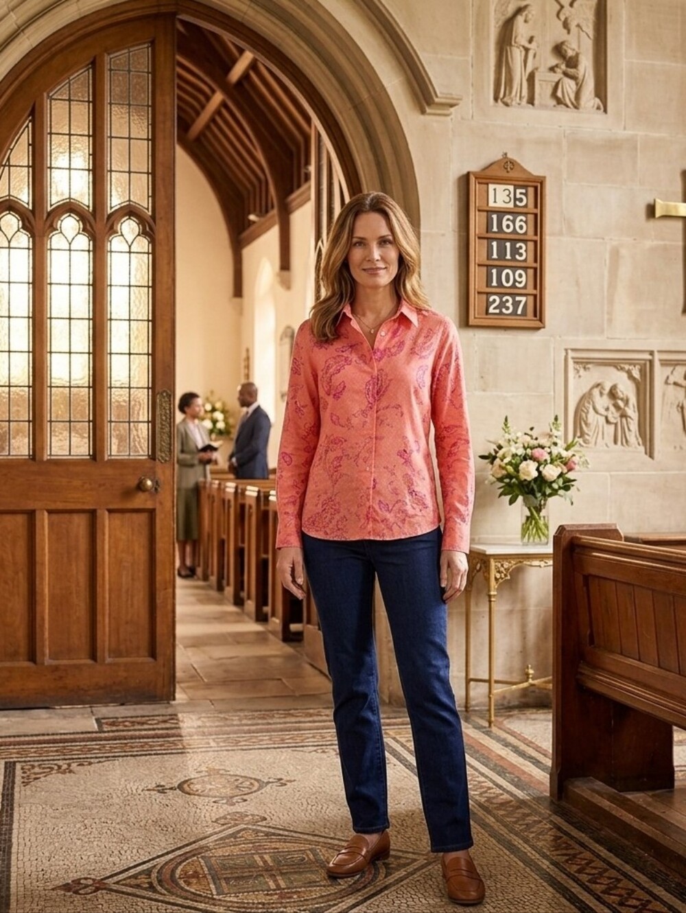 First Issue Women's Light Pink Coral Fitted Shirt, Luxurious 100% Cotton, Large, - Picture 6 of 13